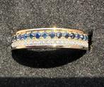 14 K gouden ring met saffier en diamanten, Verzenden, Geel, Nieuw, 17 tot 18