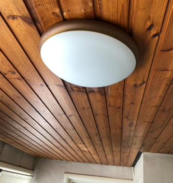 vintage plafondlamp wit opaalglas /metalen rand patina 32 cm beschikbaar voor biedingen