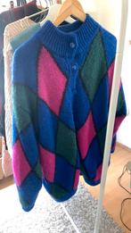 Gevoerde mohair trui met ruitpatroon en zakken, Blauw, Maat 42/44 (L), Zo goed als nieuw, Ophalen
