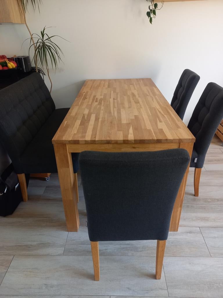 Eettafel + bank + 4 stoelen, Ophalen, Gebruikt, 4 tot 6 stoelen