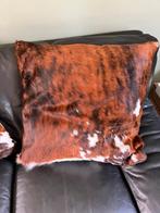 Leren kussens koeienhuid, Huis en Inrichting, Woonaccessoires | Kussens, Ophalen, Zo goed als nieuw, Bruin, Vierkant