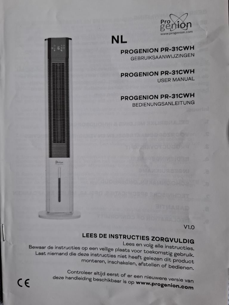 Progenion PR-31CWH aircooler, Witgoed en Apparatuur, Luchtbehandelingsapparatuur, Ophalen, Zo goed als nieuw, Luchtreiniger