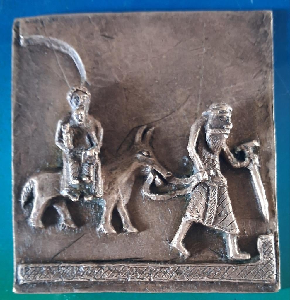 Vlucht naar Egypte. Bijbelse voorstelling. Bronzen plaquette, Ophalen, Zo goed als nieuw, Overige typen, Christendom | Katholiek
