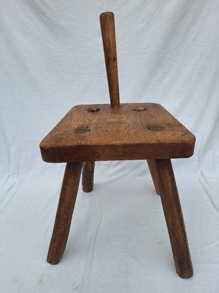 Oud houten melkkrukje – handgemaakt, 4 poten, Antiek en Kunst, Ophalen of Verzenden