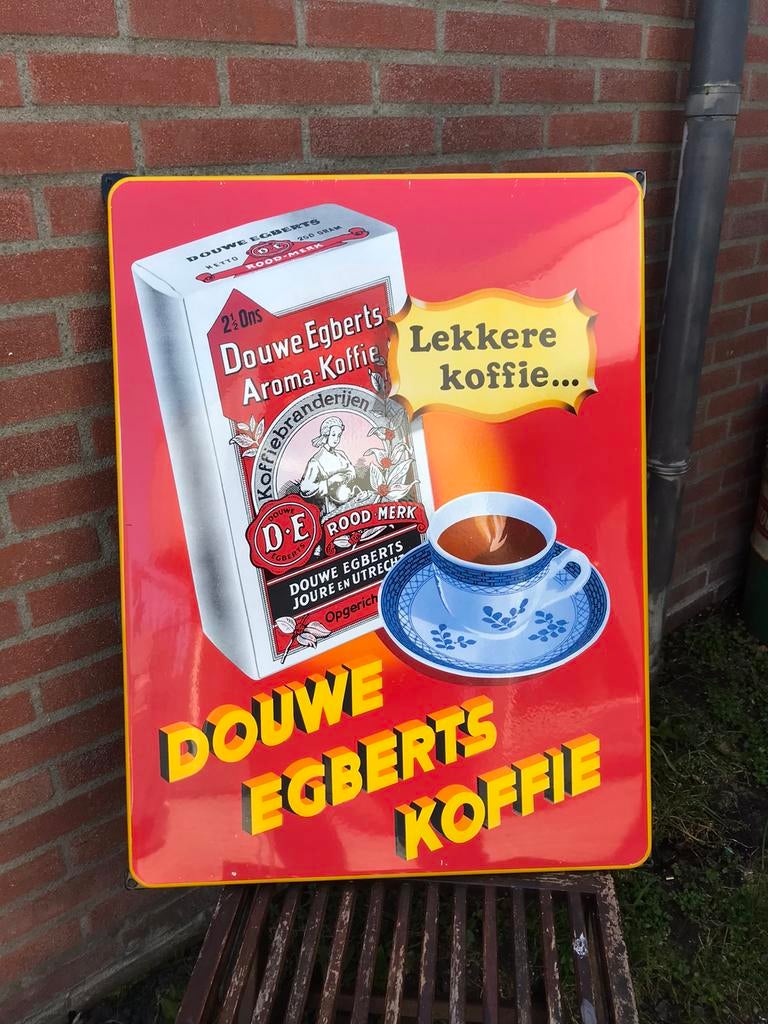 Douwe Egberts Koffie emaille reclamebord XL, Verzamelen, Ophalen of Verzenden, Gebruikt, Reclamebord