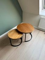 Set van 2 ronde salontafels - hout en metaal, Huis en Inrichting, Tafels | Bijzettafels, Rond, 55 tot 75 cm, Zo goed als nieuw