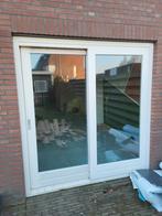 Witte hard houten schuifpui met dubbel glas, Gebruikt, Ophalen of Verzenden, Glas, 120 cm of meer