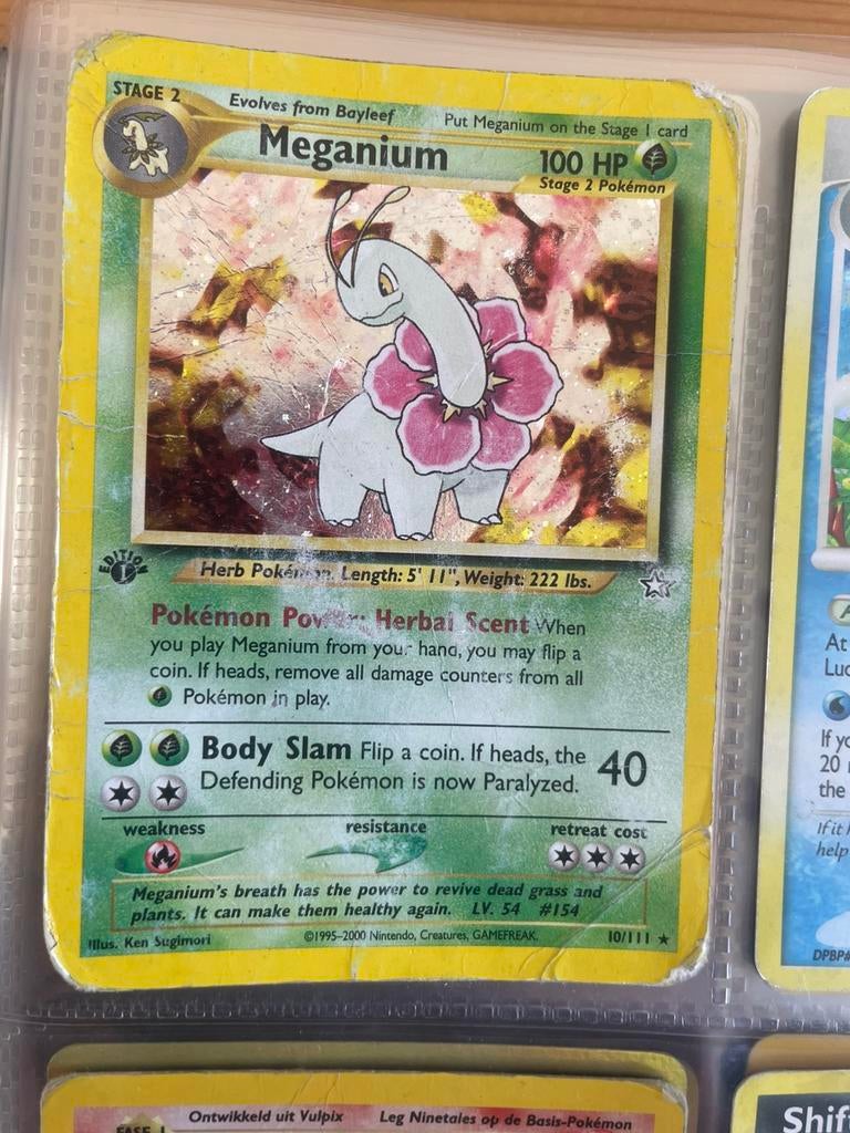 Meganium Holo 1ST EDITION 10/111, Ophalen of Verzenden, Zo goed als nieuw