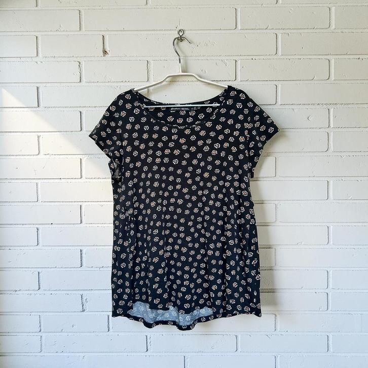 Gudrun Sjödén Top Mt M Zwart Bruin Wit Bloemen Print T-shirt, Kleding | Dames, Tops, Zo goed als nieuw, Maat 38/40 (M), Zwart