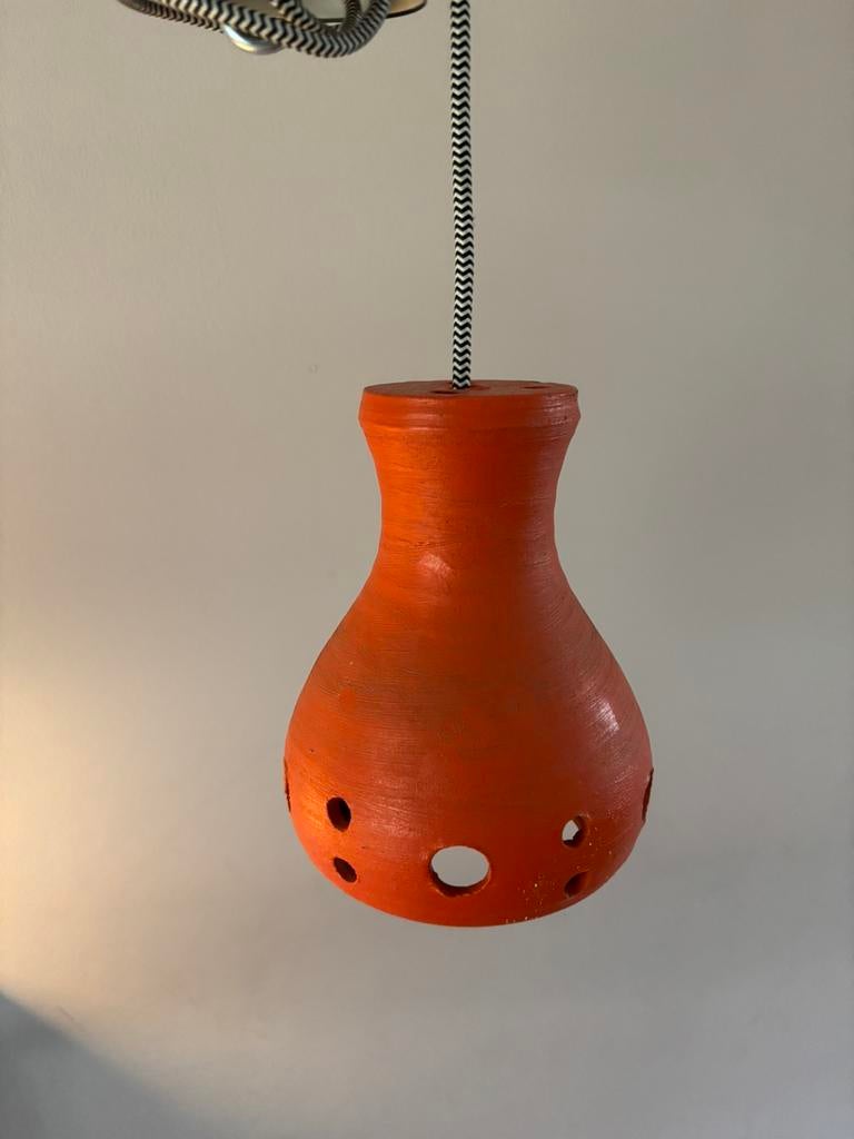 Vintage 70s oranje lamp keramiek, Huis en Inrichting, Lampen | Hanglampen, *, Overige materialen, Gebruikt, Verzenden