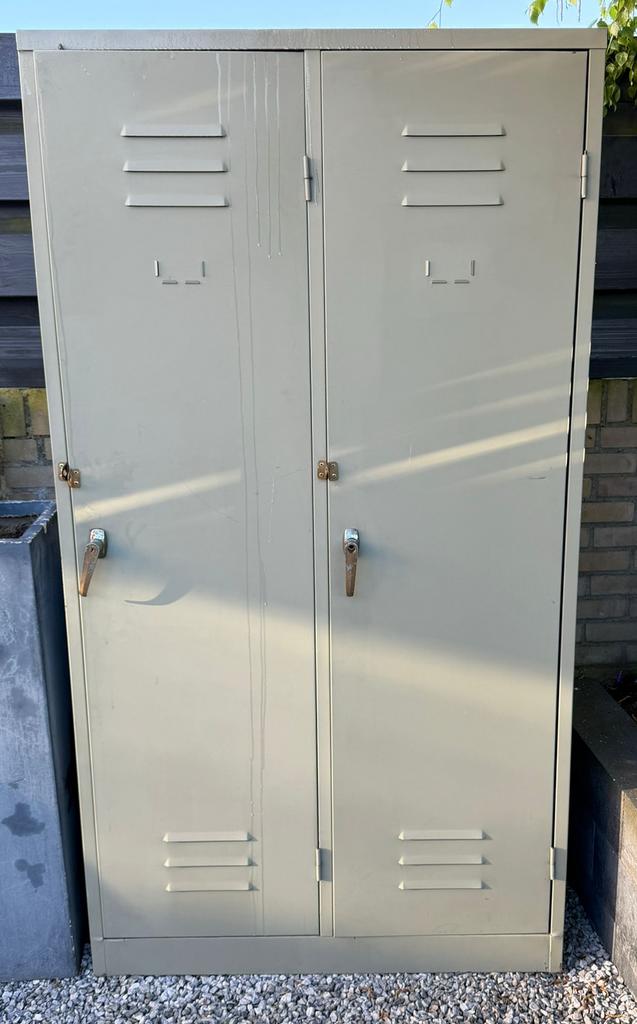 Stoere groene metalen locker kast industrieel, Ophalen, 50 tot 100 cm, Metaal, 25 tot 50 cm