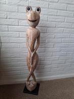 Houten beeld van een mooie kikker met grote olijke kop., Antiek en Kunst, Ophalen