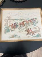 Borduurwerk jachttafereel in lijst, Ophalen of Verzenden