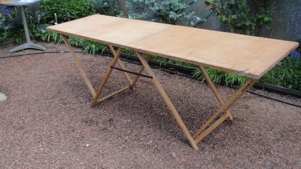 Oude houten behang-tafel plooitafel werktafel, Ophalen, Gebruikt, 170 cm of meer, Inklapbaar