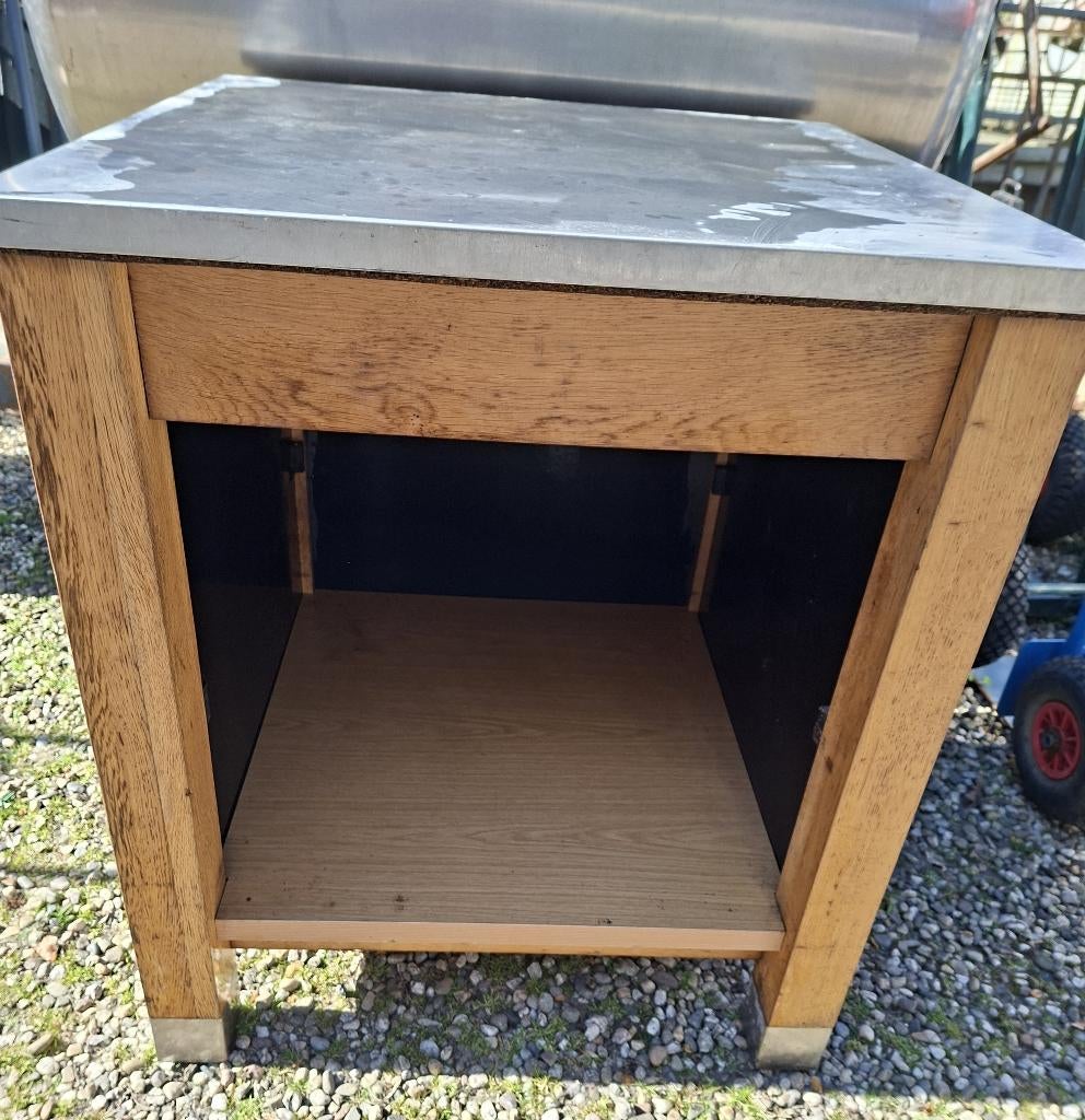 Hardhouten Tafel met RVS Blad, Ophalen, Gebruikt, 50 tot 100 cm, Ameide