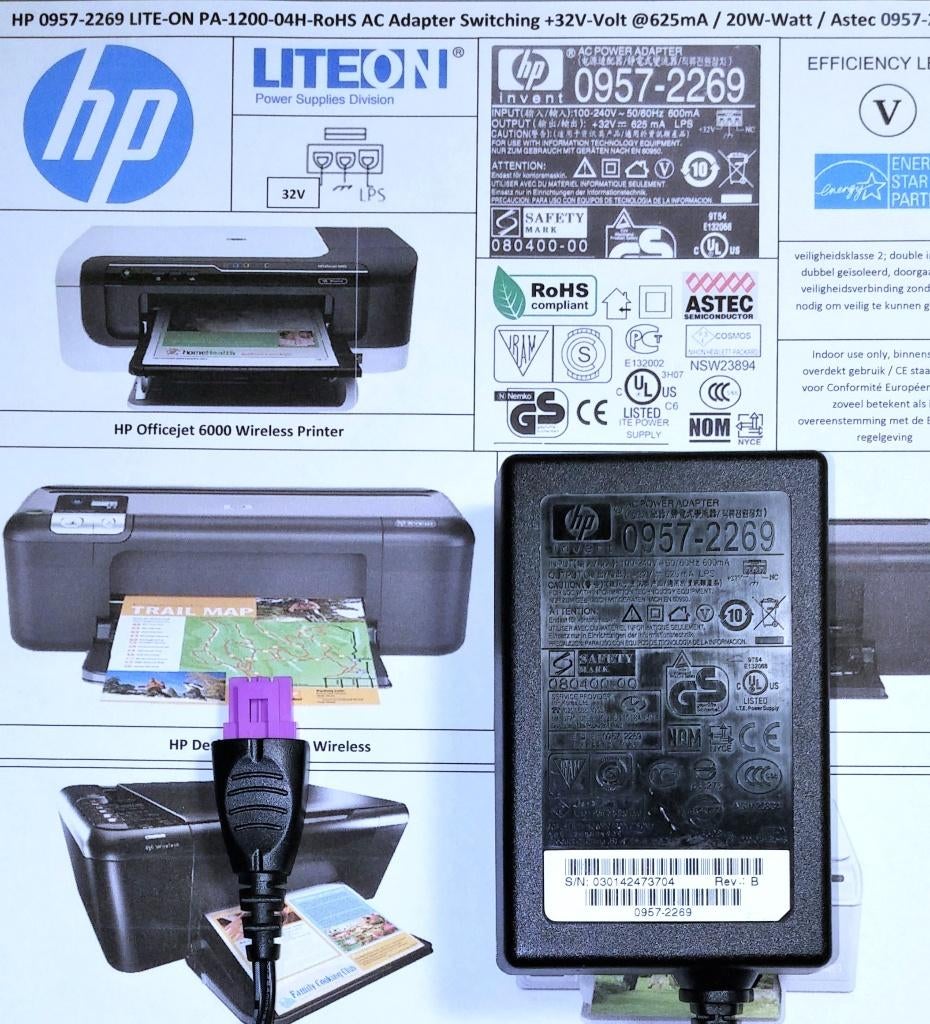 HP 0957-2269 32V 625mA 0957-2242 0957-2289 Printer Adapter, Computers en Software, Printerbenodigdheden, Zo goed als nieuw, Printerkabel