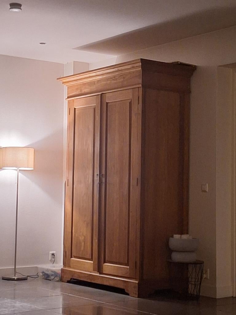 Mooie onbehandelde grote teakhouten kast /computerkast., Ophalen, 50 tot 75 cm, 200 cm of meer