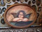 Oud olieverf schilderij met handgeschilderd engel J77, Antiek en Kunst, Ophalen of Verzenden