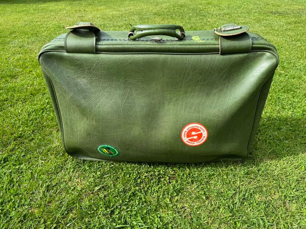 Vintage / retro groene leren reiskoffer, Gebruikt, 45 tot 55 cm, Leer, Ophalen of Verzenden