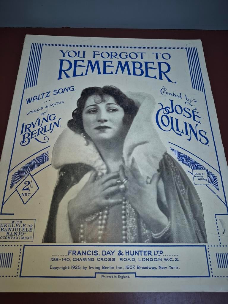 You forgot to remember, Irving Berlin, José Collins, Ophalen of Verzenden, Gebruikt, Overige instrumenten