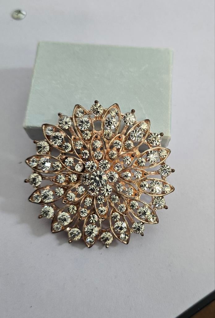 Elegante Broche met Strass - Bloem Design, Sieraden, Tassen en Uiterlijk, Broches, Overige materialen, 4 tot 7 cm, Ophalen of Verzenden