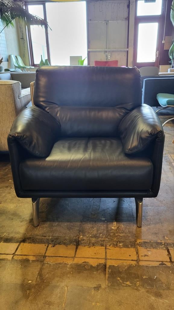 Leolux Bora Balanza fauteuil | Zwart leer, Huis en Inrichting, Fauteuils, Leolux, Info@andriesign.nl, Ophalen of Verzenden, Zo goed als nieuw