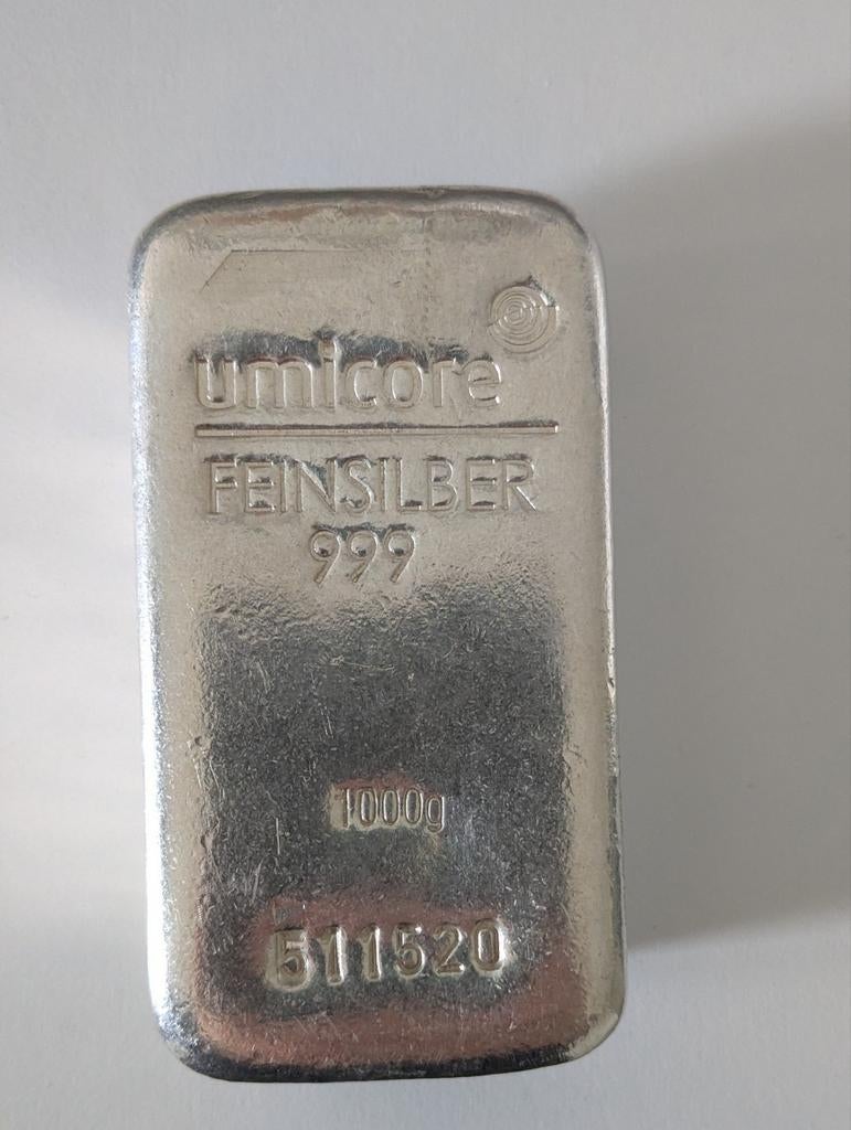 Umicore Feinzilver 999 1000g Zilverbaar, Postzegels en Munten, Edelmetalen en Baren, Ophalen of Verzenden, Zilver