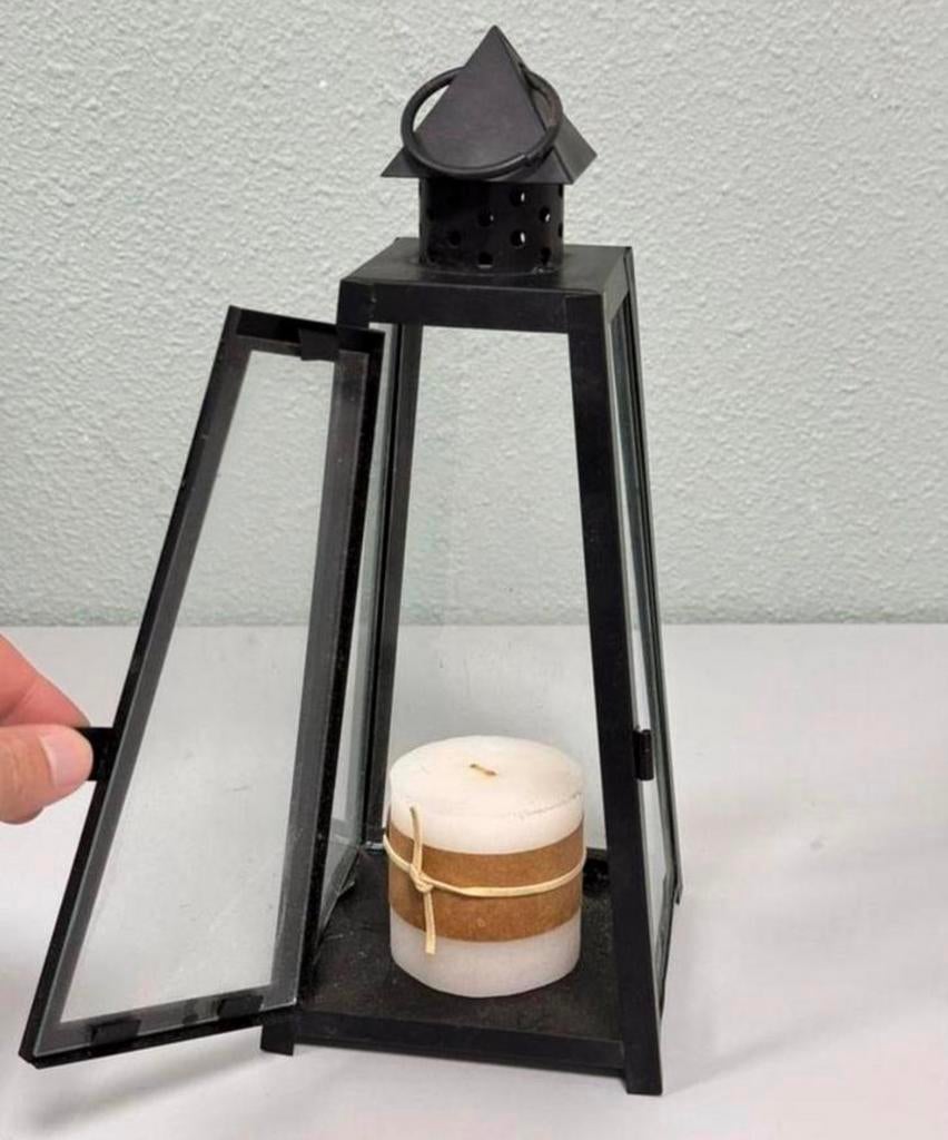 Vintage kaarsenhouder glas metaal kaarsen hanger piramide, 25 tot 50 cm, Zwart, Ophalen of Verzenden, Zo goed als nieuw