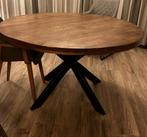 Mangohout ronde eettafel met kruispoot., Ophalen, Rond, Zo goed als nieuw, 100 tot 150 cm