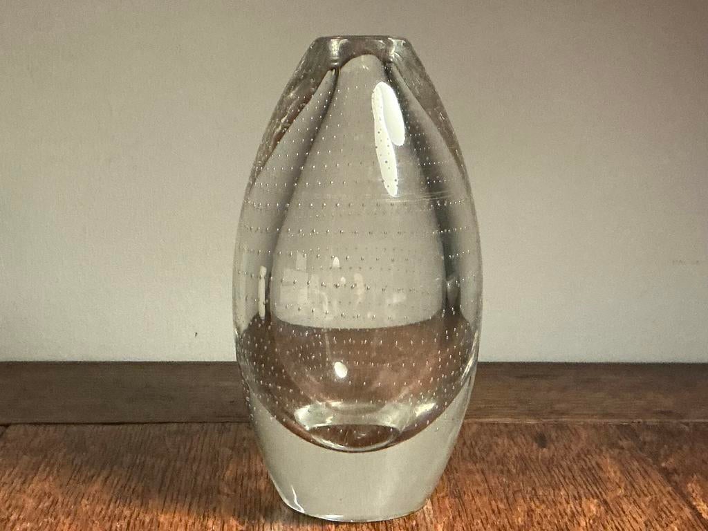 Floris Meydam: spijkerglas 'torpedo'-vaasje Leerdam ca. 1951, Ophalen of Verzenden