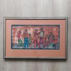 K Metz (Kay ?) 6 figuren - gouache in lijst, Ophalen of Verzenden