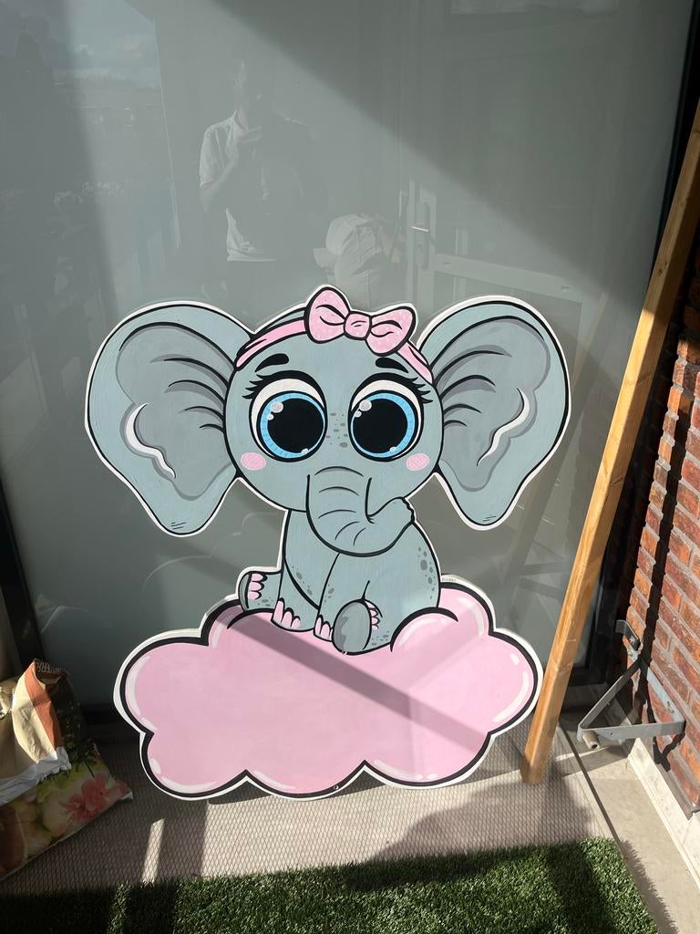 Geboortebord Olifantje Roze Wolk - Meisje, Ophalen, Zo goed als nieuw