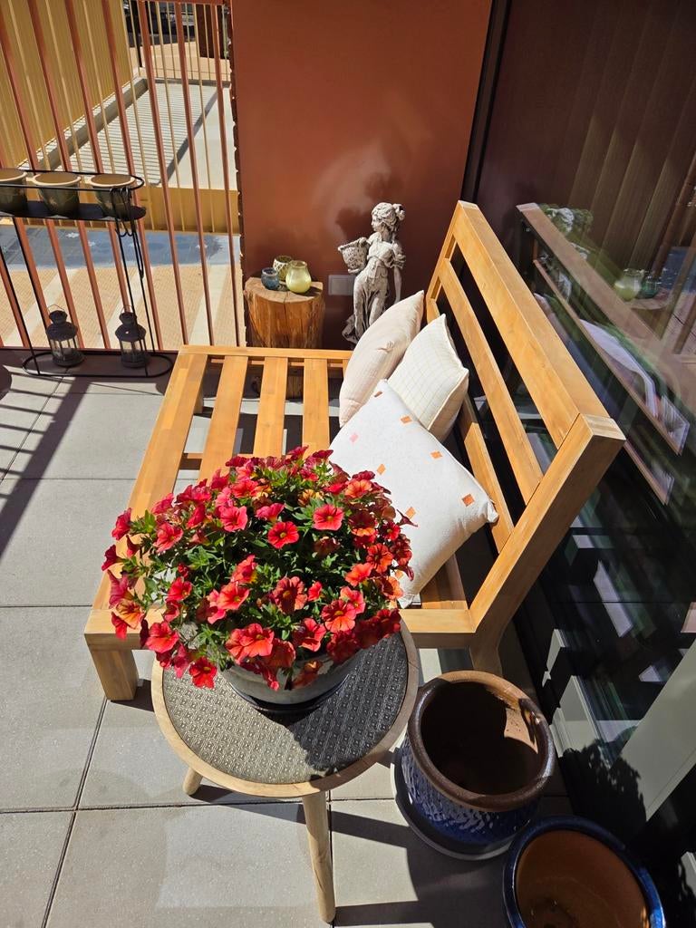 Stevige houten loungebank voor tuin of balkon, Ophalen, Gebruikt, Hout