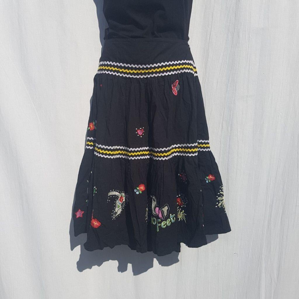 Toffe zwarte, leuk versierde katoenen rok. Mt M Merk 10Feet, Maat 38/40 (M), ., Zwart, Ophalen of Verzenden