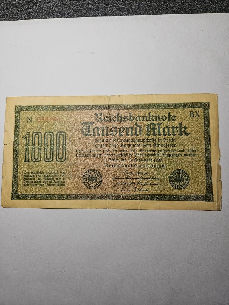 Bankbiljet Duitsland 1000 mark 1922. P#76b., Postzegels en Munten, Bankbiljetten | Europa | Niet-Eurobiljetten, Verzenden, Duitsland