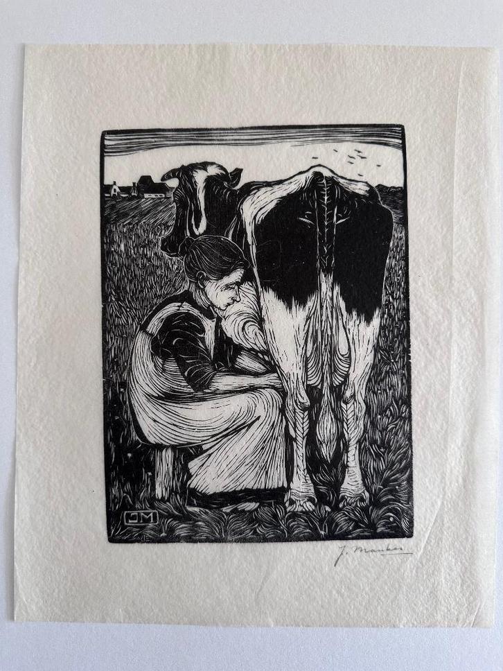Jan Mankes koemelkster, Antiek en Kunst, Kunst | Etsen en Gravures, Ophalen of Verzenden