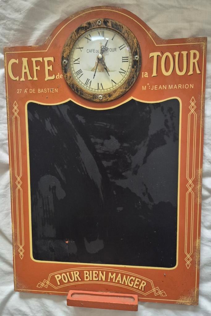 Vintage Café de la Tour Klok met Krijtbord, Ophalen of Verzenden, Gebruikt, Analoog, Wandklok