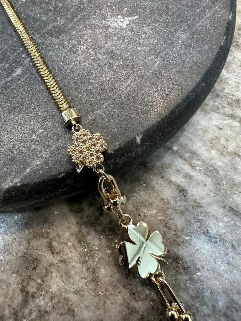 14k Gouden Klavertje Vier Armband, Sieraden, Tassen en Uiterlijk, Armbanden, Ophalen of Verzenden, Zo goed als nieuw, Goud, Met bedels of kralen