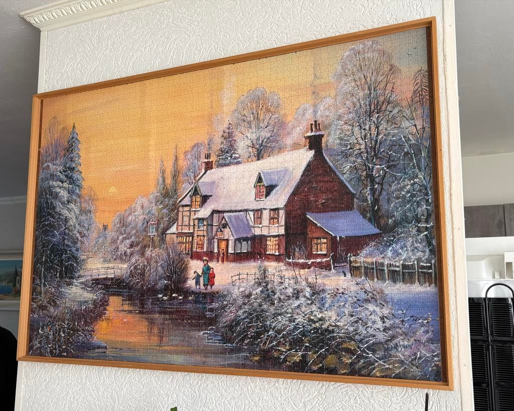 Ingelijste puzzel 3000 stukken winterlandschap, Ophalen, Meer dan 1500 stukjes, Gebruikt, Legpuzzel