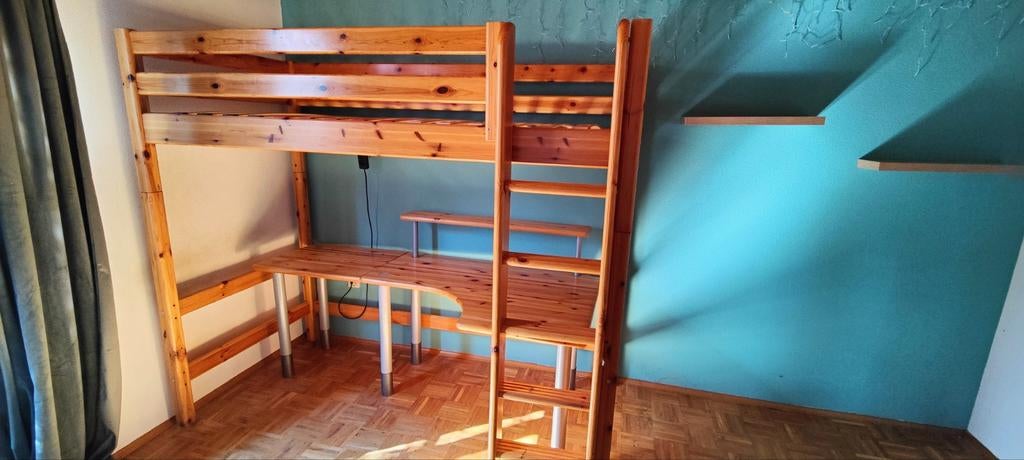 Hoogslaper met bureau - massief hout, Ophalen, Gebruikt, Hoogslaper