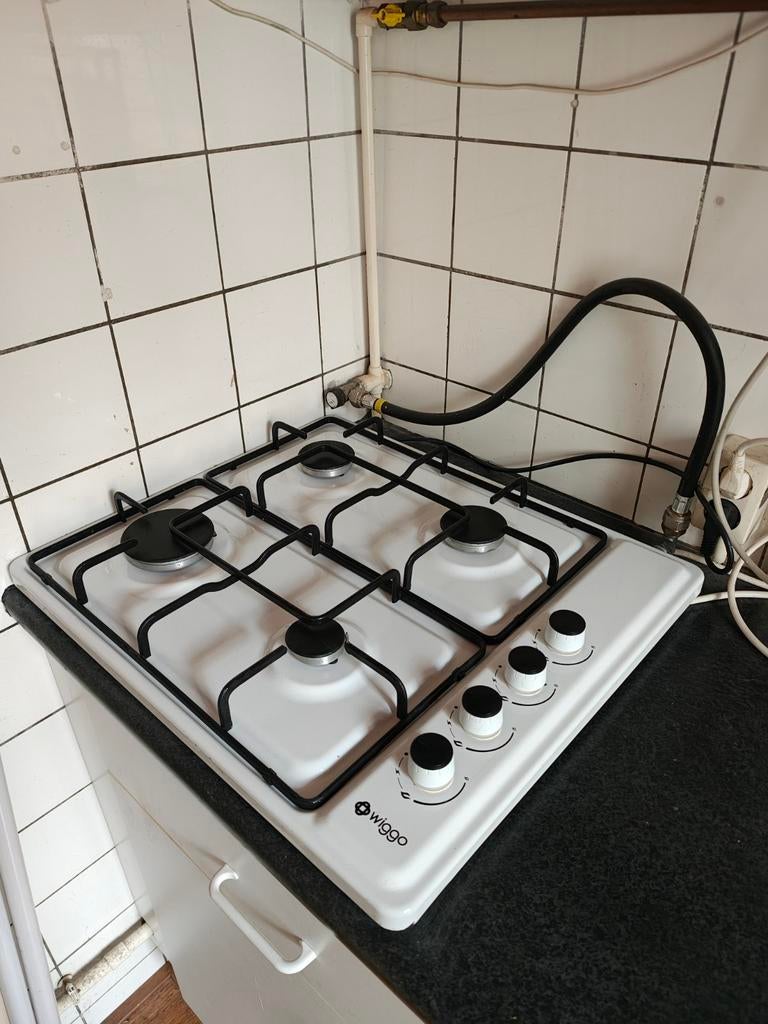 Wiggo WK-GV804W Gaskookplaat 4 Pitten - Vrijstaand, Witgoed en Apparatuur, Kookplaten, Ophalen, Gebruikt, 4 kookzones, Gas
