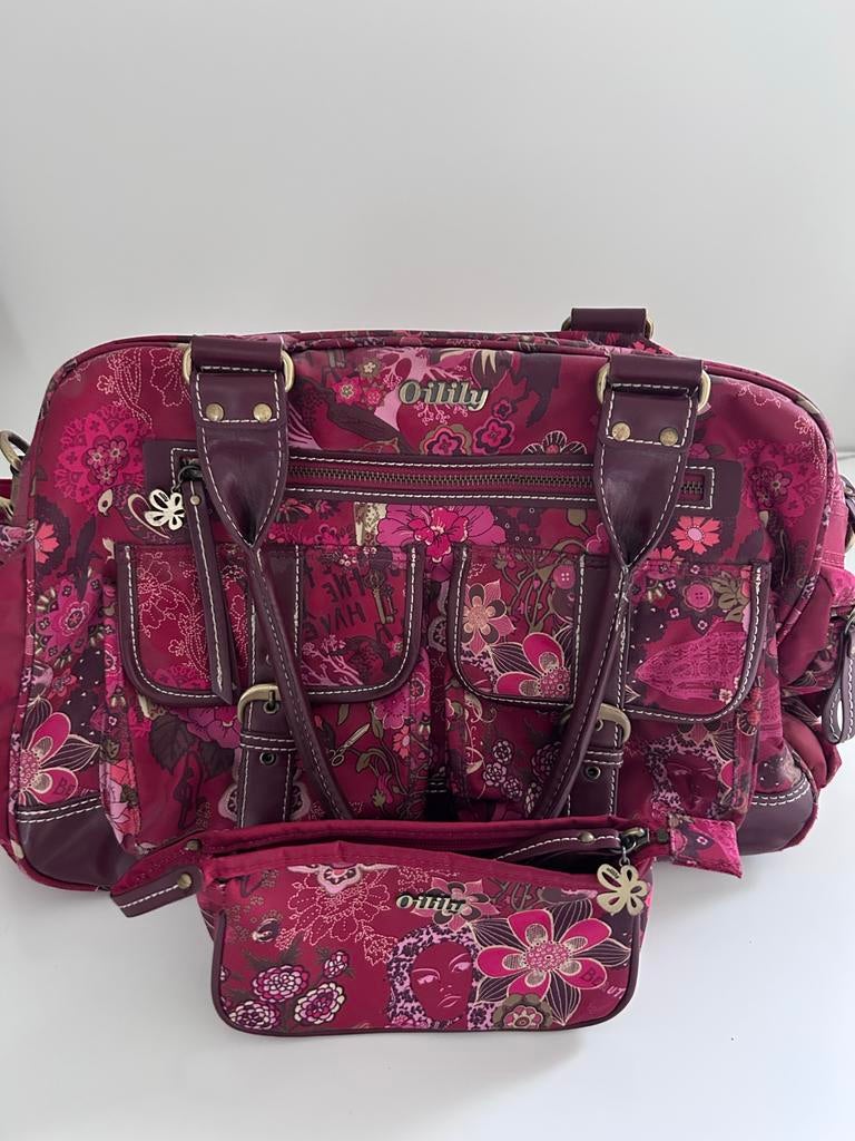 Oilily tas met bloemenprint en bijpassend etui, Ophalen of Verzenden, Gebruikt, Rood, Handtas