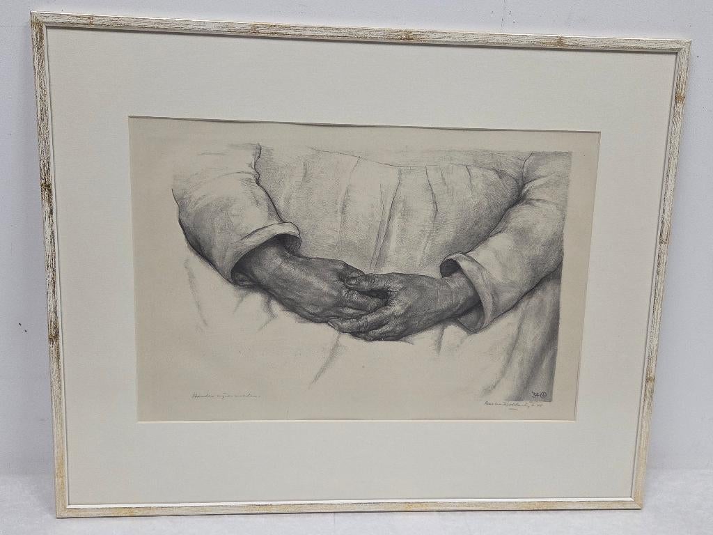 Aart van Dobbenburgh - Handen mijnen moeders, Portret, Ophalen of Verzenden, Gravure, 55 cm