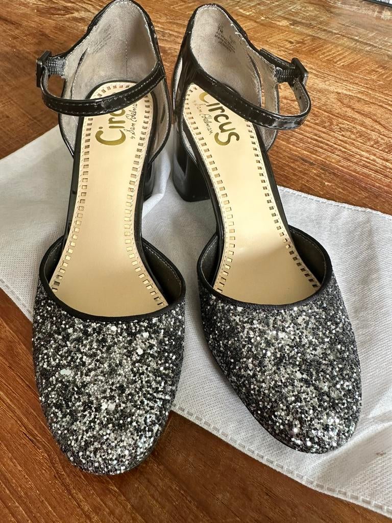 Zwarte pumps, glitter met blokhak maat 37, Pumps, Zwart, Ophalen of Verzenden, Zo goed als nieuw