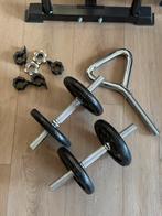 Home gym set 30 mm met halterstang, EZ bar, dumbbells en rek, Ophalen, Armen, Zo goed als nieuw, Halterset