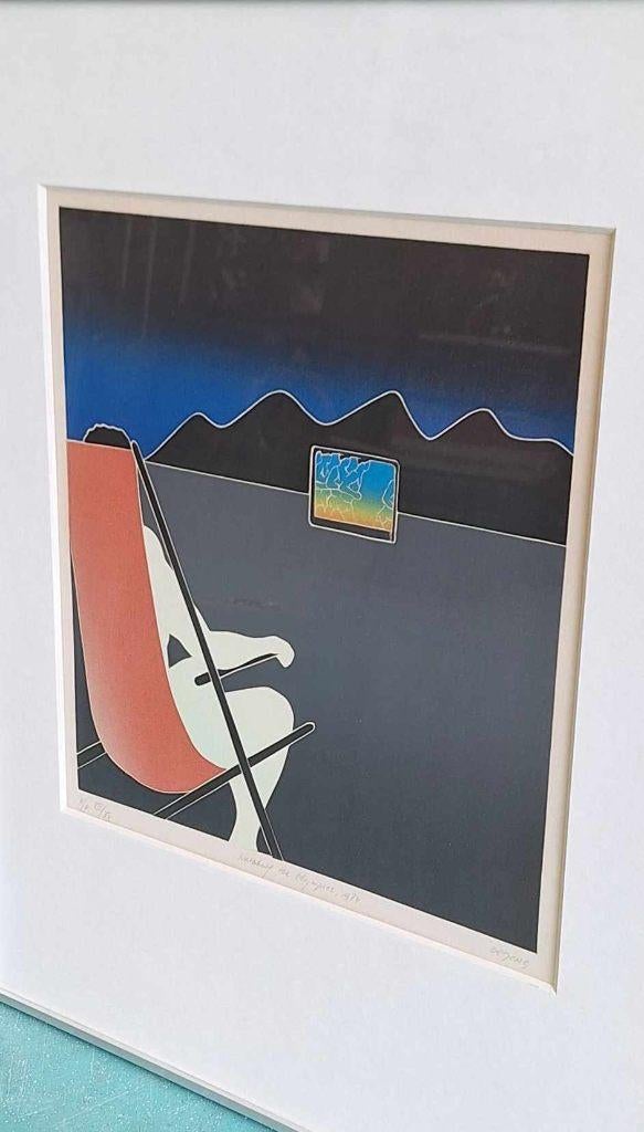 Ets van Thom de Jong (1940-1988), Watching the Olympics., Ophalen, Ingelijst, Dagelijks leven, 76 cm