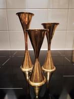 3x vintage messing kandelaar, zandloper vorm, 18, 15, 13 cm, Overige materialen, Overige kleuren, Ophalen of Verzenden, Zo goed als nieuw