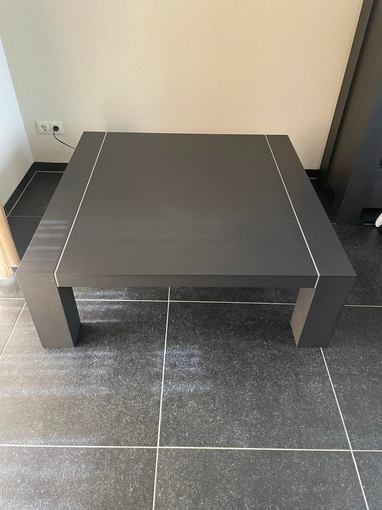Salontafel Cielo eikenhout wenge donkerbruin met RVS, Ophalen, Zo goed als nieuw, Minder dan 50 cm, 100 tot 150 cm