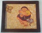 Meisje met 2 poezen ca.1980 - Indiase School - gesigneerd, Antiek en Kunst, Kunst | Schilderijen | Klassiek, Ophalen of Verzenden