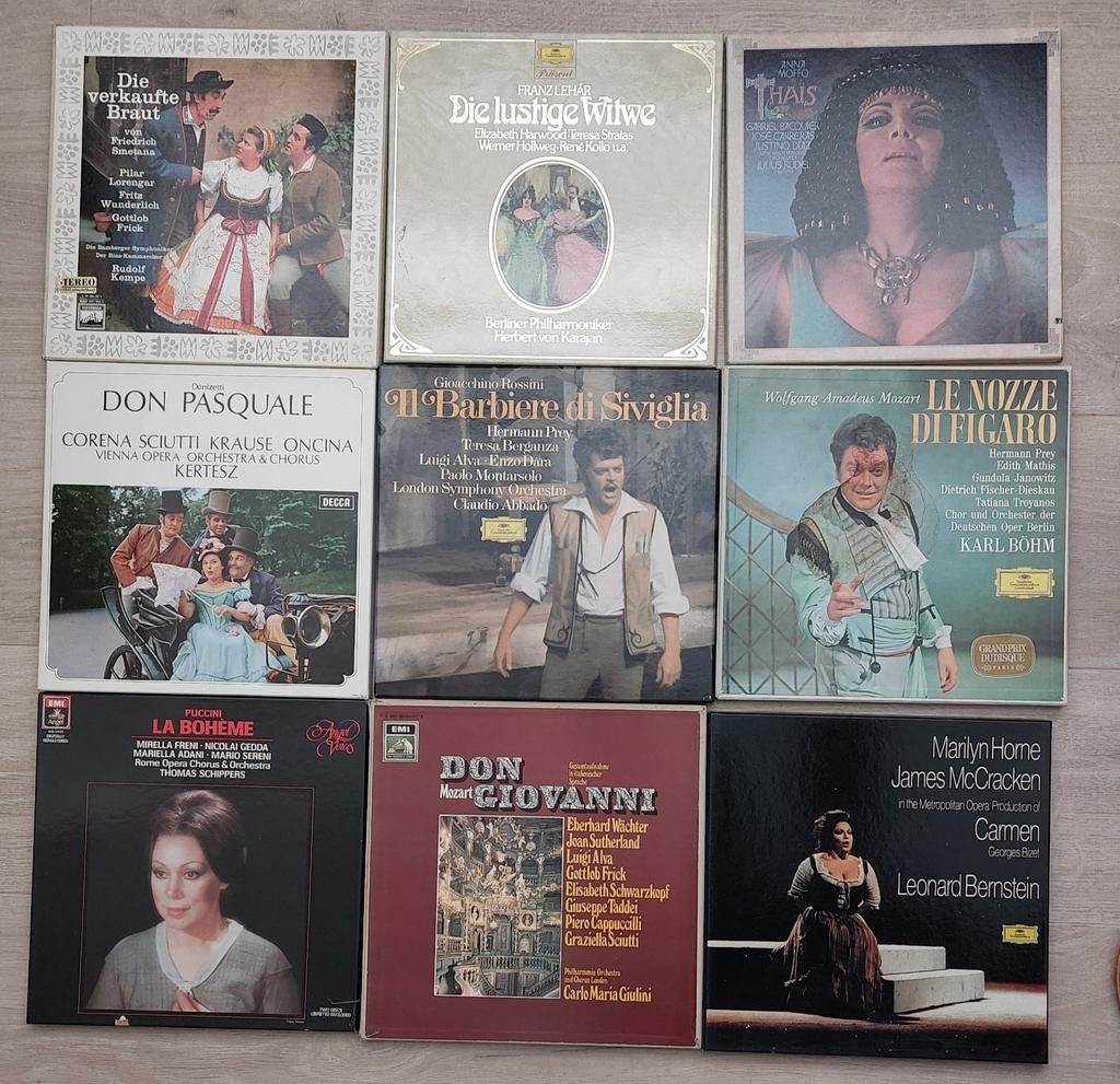 9 boxen opera/operette vinyl met tekstboeken, Cd's en Dvd's, Vinyl | Klassiek, Romantiek, Opera of Operette, 12 inch, Ophalen